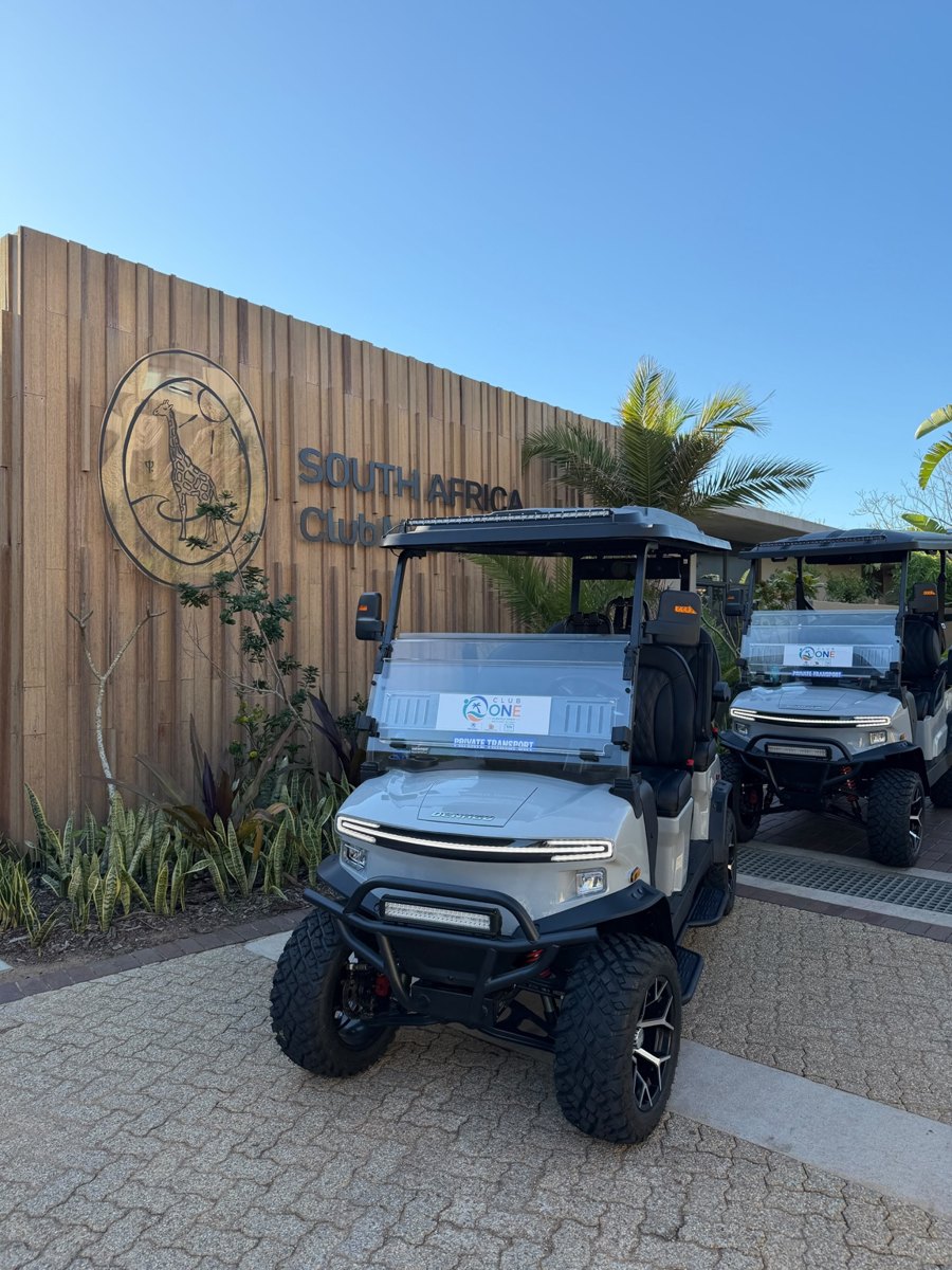 White Denago cart outside Southern Guards signage