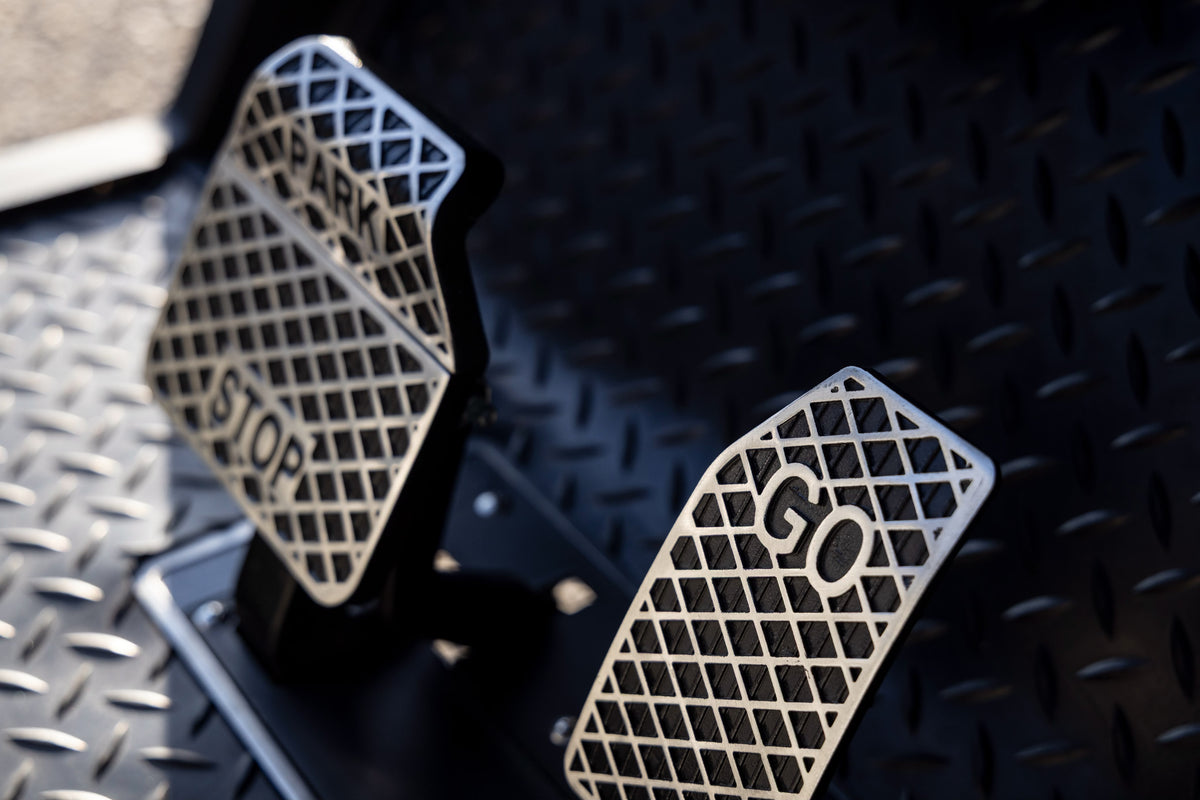 Smart Cart metal pedal plates marked GO and STOP