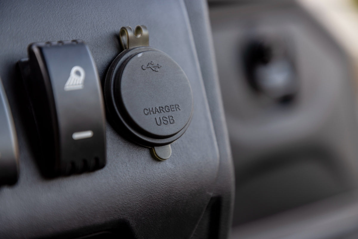 Covered USB charging socket on the Smart Cart dashboard